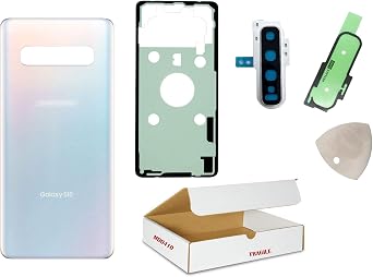 Replacement Compatible with Samsung Galaxy S10 Model G973 - Back Glass Door Housing Cover with Rear Camera Lens Cover and Opening Tool Prism White