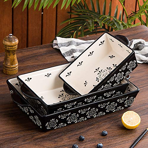 Original Heart Casserole Dish Ceramic Baking Pan 3Pcs Bakeware Set Black Baking Dish For Oven 9X13 Baking Pan Casserole Dish Set Nonstick Baking Dishes For Kitchen #TOP5