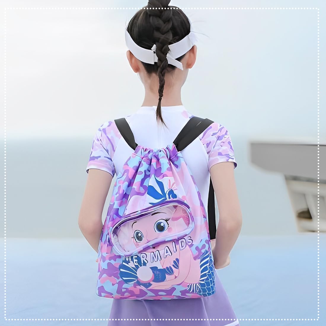 Zaino con Coulisse per Sirena - Sacca Piscina Bambino - Borsone Piscina Bambina - Borsa da Palestra Sportiva per Ragazze e Bambini Borsa per la Spesa da Spiaggia Impermeabile