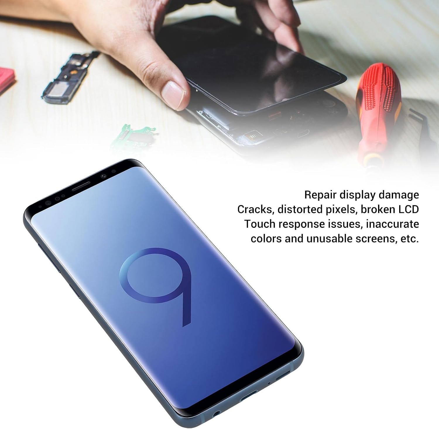 OLED LCD Screen Replacement, 5.8 Inch Touch Screen Digitizer Assembly with Frame and Repair Tool Kit for Smartphone (Blue)