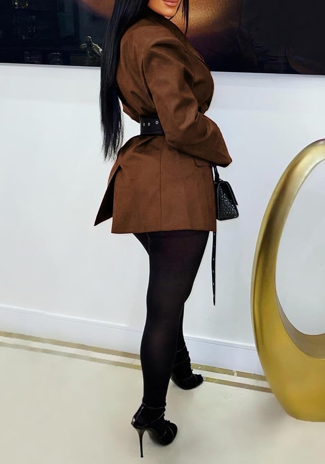 Blazer Dress for Women Casual Long Sleeve Oversized Blazer Coats Fall Work Office Suit Jackets with Belts - Image 3