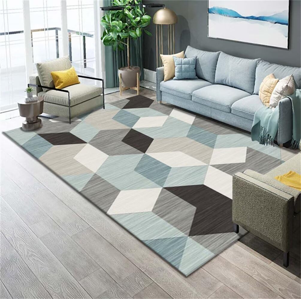 Tapis de salon lavable doux bleu 80x150 cm lavable et facile à nettoyer
