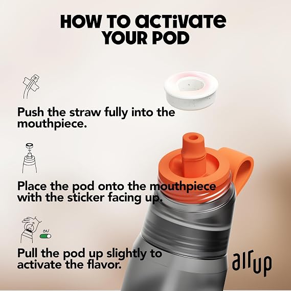 air up water bottle (22oz) for school, sports, gym | includes 5 scent pods & straw | flavored bottle in grey also for kids, boys, girls | no calories, sugar-free and suitable for carbonation
