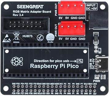 RGB Matrix Adapter Board for Raspberry Pi Motherboards and Pico 1 HUB75 Interface 2 Power Input Connectors Type-C 5V/4A and DC-044 5V/8A