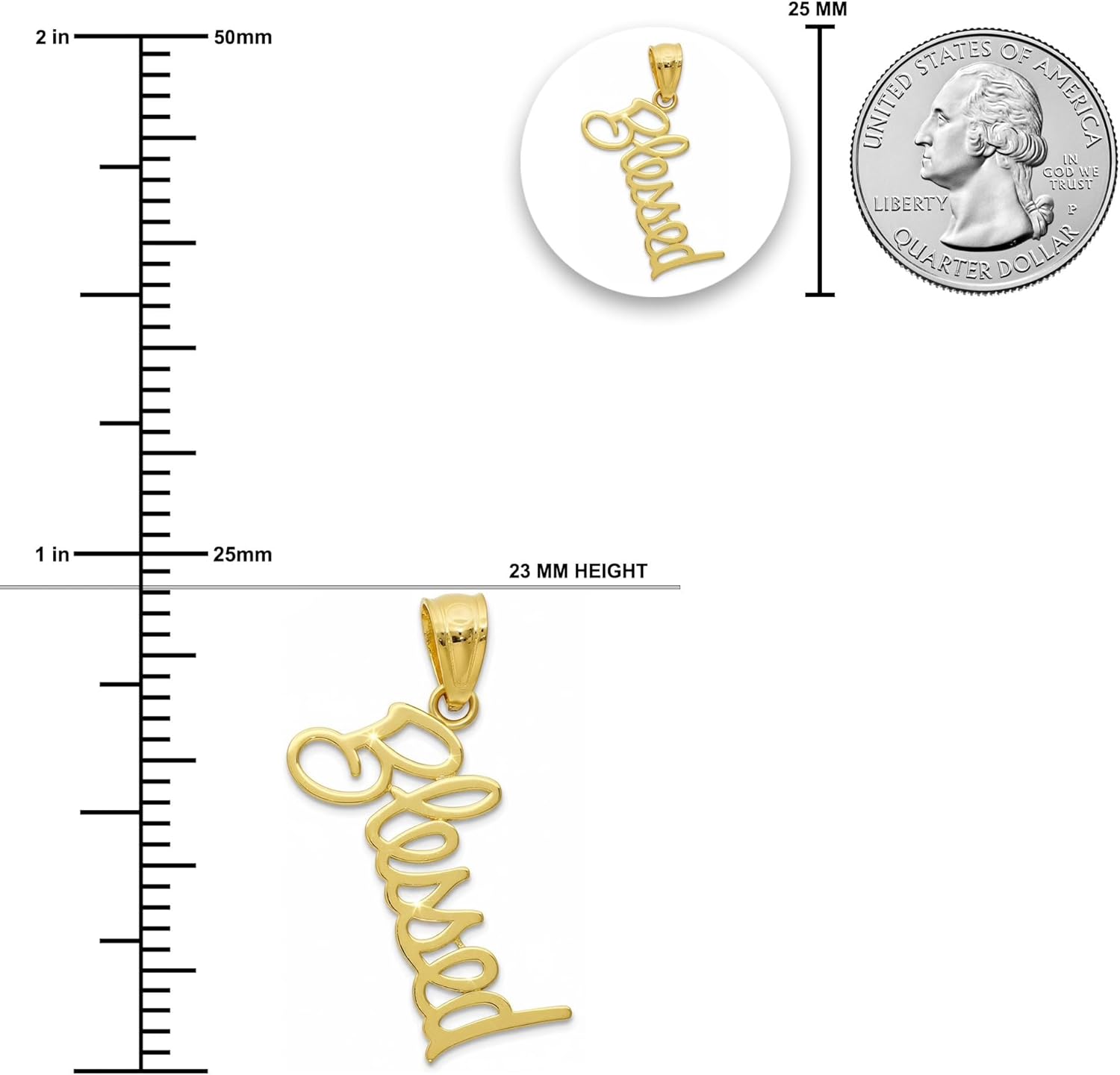 Charm America - Gold Vertical Blessed Charm - 10 Karat Solid Gold