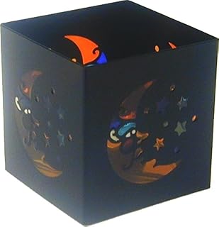 Square Celestial (Moon and Star) Black Metal Tealight Candle Holder - 3" x 3" (Candleholder)