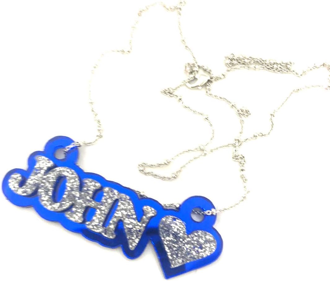 MIRROR MANIA Personalized Name Plate Custom Name Necklace Nameplate Name Laser Cut, Diamond Look, Silver and Choice Color Background, Made To Order Any Name - Dazzling and Stunning!