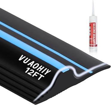 12 FT Universal Garage Door Threshold Seal Strip with Adhesive/Sealants, Flexible and Waterproof Bottom Rubber Weather Stripping Replacement Blue, 1 Adhesvies