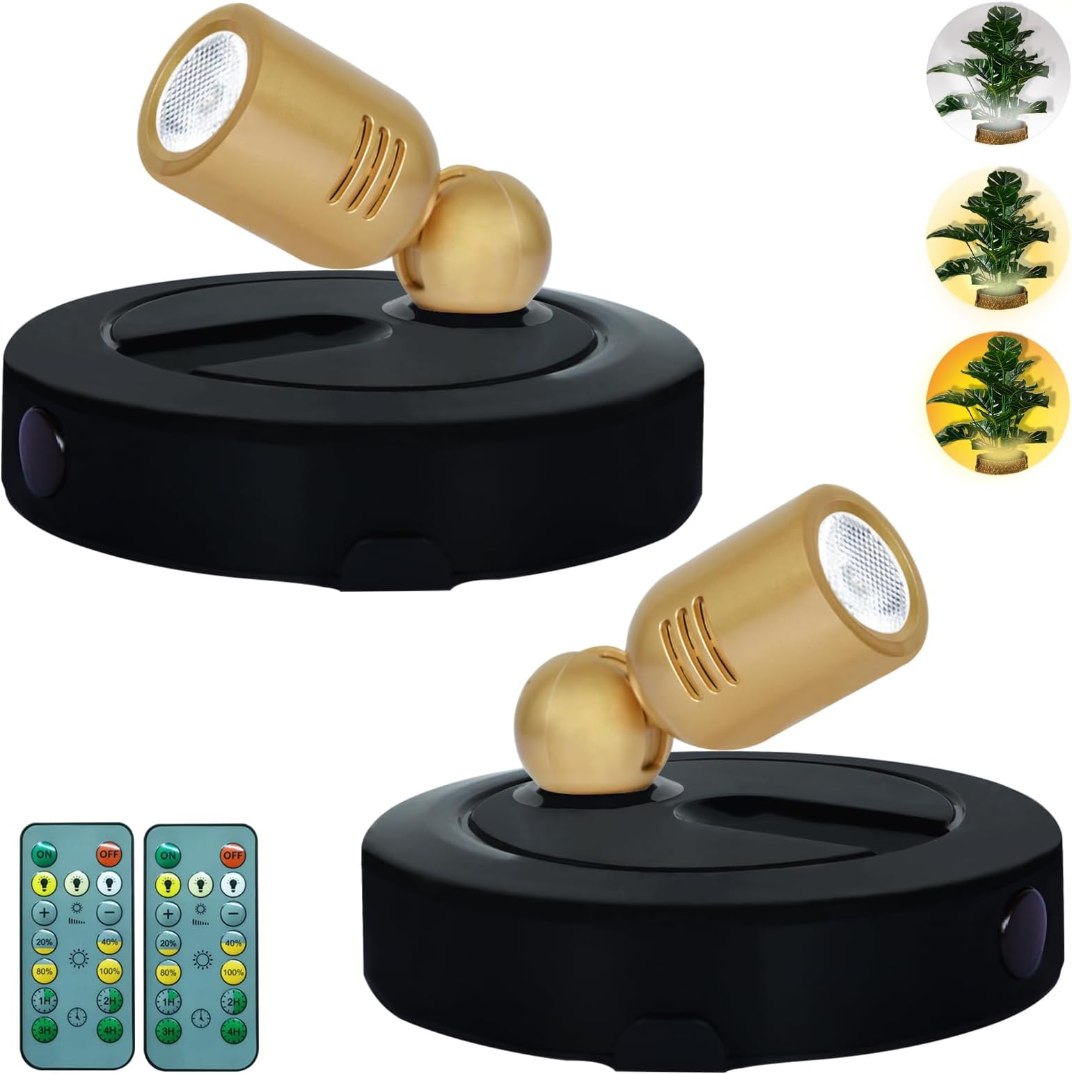 HAMVIDNE LED Spotlight, Battery Powered Picture Lights with Remote, Tree Uplight Indoor, 3 Lighting Modes Plants Spotlights, Dimmable Timer Accent Lights for Wall Display Painting Artwork-2Pack
