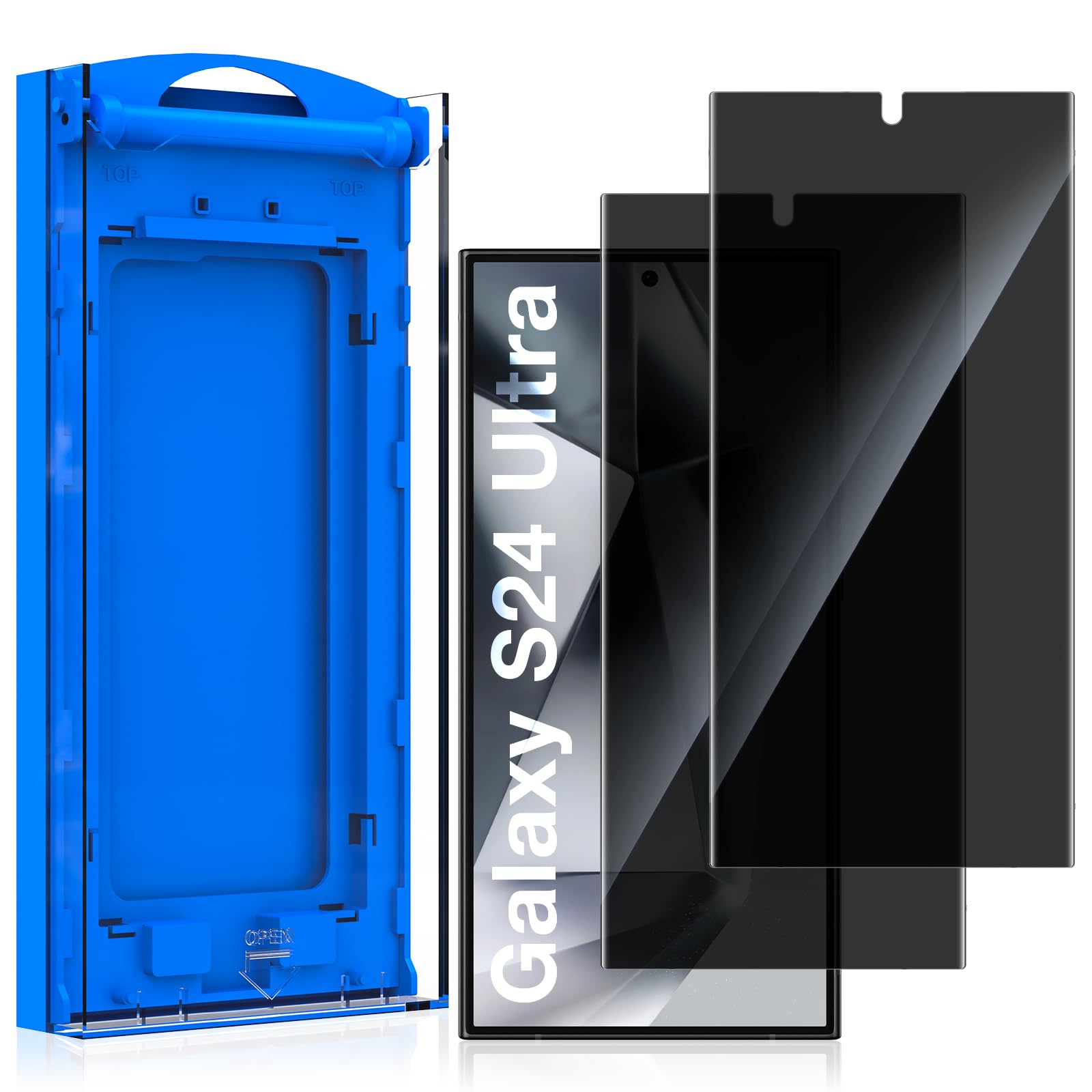 2 Pack Privacy Screen Protector for Samsung Galaxy S24 Ultra, Anti-Spy Private Protective Film, 100% Fingerprint Unlock, 9h+ Tempered Glass, Automatic Dust Removal, Military-Grade Protection