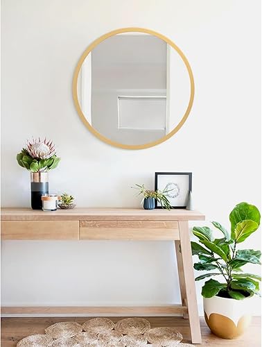 Miniatura 201 de JJUUYOU Espejo circular de pared redondo para baño, espejo de tocador gris, pequeño círculo decorativo para pared, marco de madera, espejo