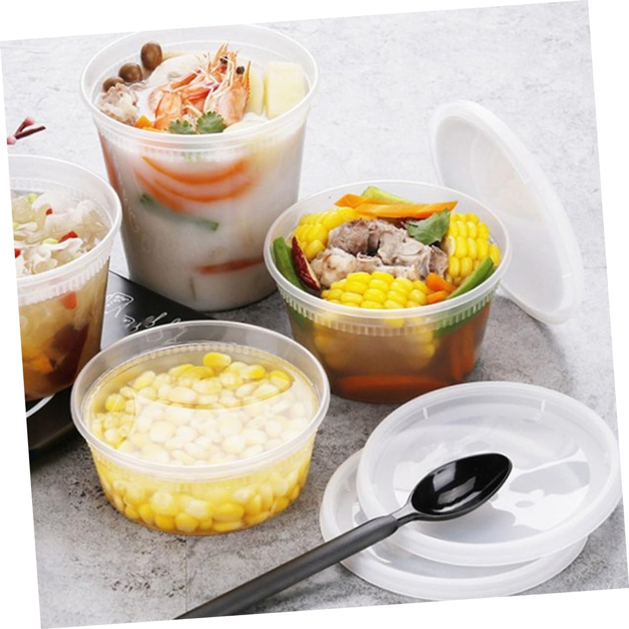 Abaodam Disposable Soup Bowls with Lids 16oz 32oz Food Containers Leakproof for Hot and Cold Takeout, 50pcs Set