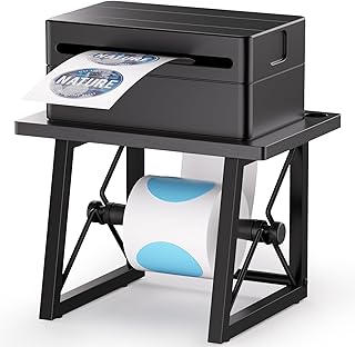 Label Holder for Rolls and Fan-fold Labels, Wooden Label Stand for Shipping Label Printer, Sticker Roll Holder Thermal Printer Accessory for Home, Office (Black)