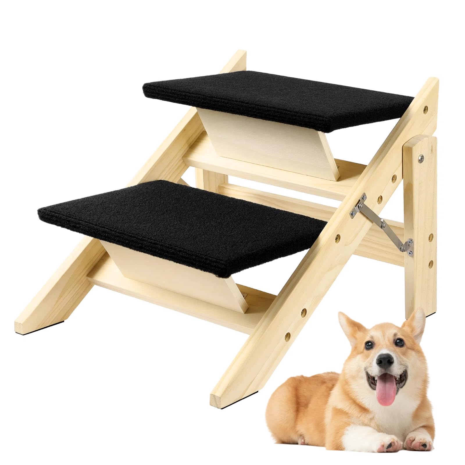 Photo 1 of ***DAMAGED - SEE NOTES/PICTURES*** Foldable Dog Stairs/Ramp with 2 Steps - Durable Wooden Pet Stairs for Small, Medium, Large Dogs - Black (No Assembly Required)
