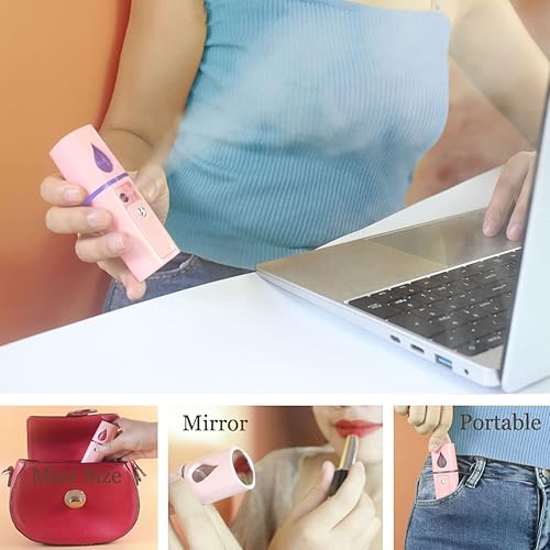 Vista 4 de Nano Facial Mister - Rociador de niebla portátil con espejo, mini spray de niebla fría para cuidado de la piel y cuerpo facial hidratado