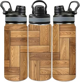 A Interlocking Light Brown Wooden Planks Flooring Paneling Water Bottle Insulated Stainless Steel Women Men Leakproof 20 Oz