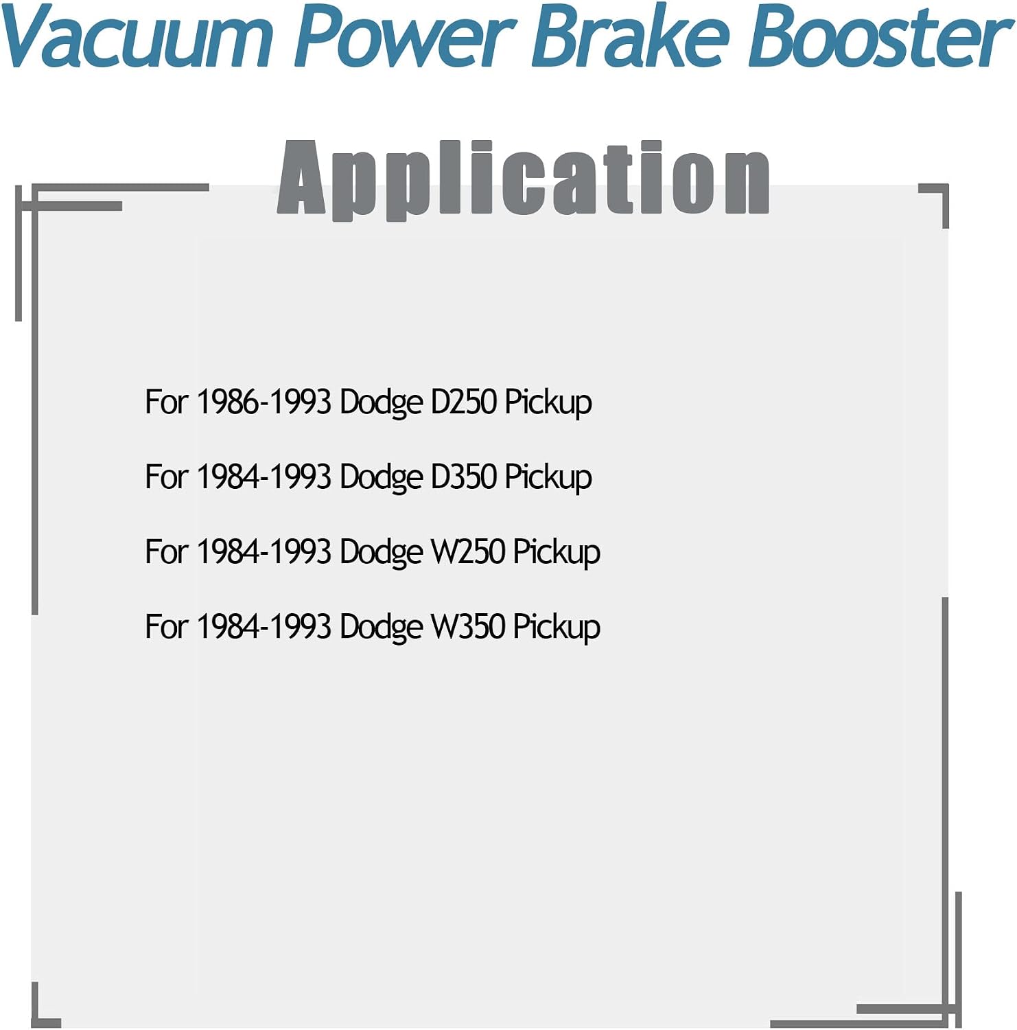 Vacuum Power Brake Booster 54-73360 For 1986-1993 Dodge D250 D350 Pickup 1984-1993 Dodge W250 W350 Pickup