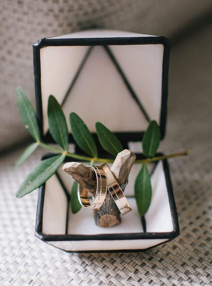 Wedding ring box for ceremony, Engagement ring box, Ring bearer pillow, Glass ring box (Black, White glass)