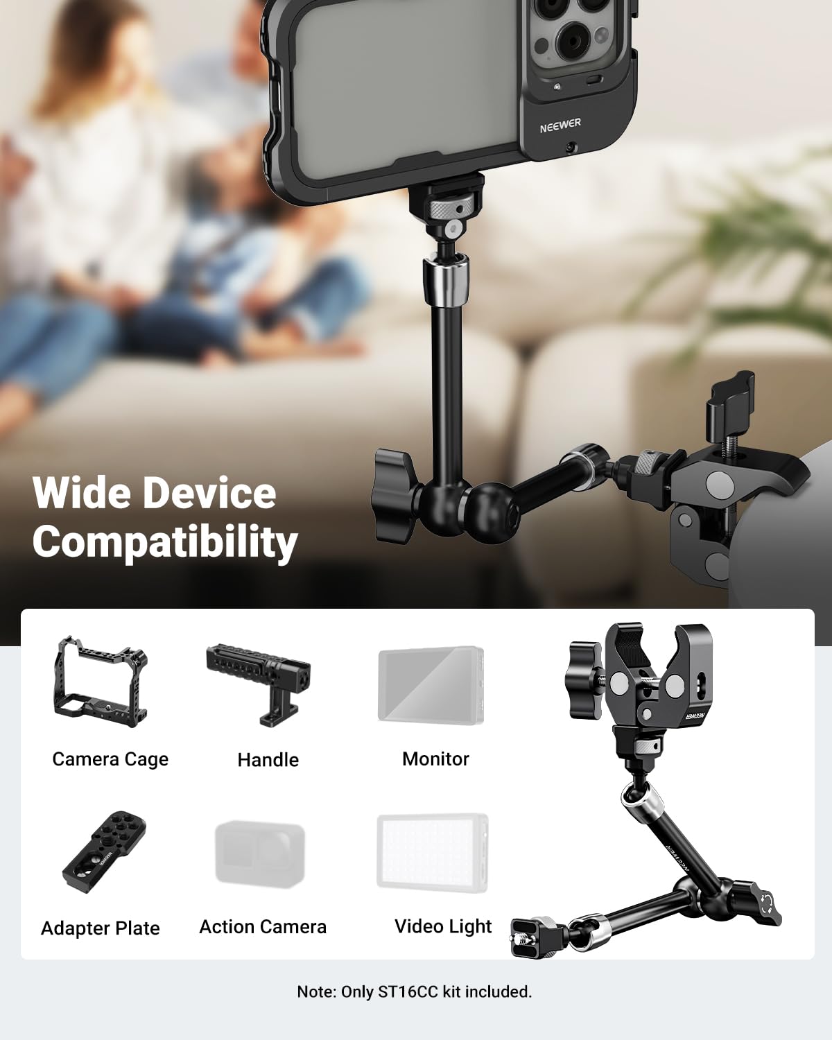 NEEWER 11" Gelenk Magic Arm Clamp Mount mit Super Clamp Kamera Monitor Halterung 1/4" 3/8" Positionierungsstiften Löchern für DSLR Action Kamera Videoleuchte kompatibel mit SmallRig Cage, ST16C
