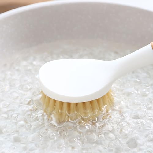 Miniatura 4 de GIGAGO Cepillo de cocina eficiente con asa, juego de cepillos de bambú ecológicos para limpiar, di adiós a las molestias (paquete de 2, blanco)