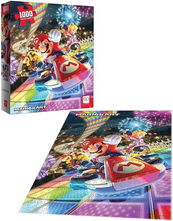 Mario Kart Rainbow Road 1,000 Piece Jigsaw Puzzle | Collectible Super Mario Puzzle Artwork Featuring Mario, Princess Peach, and Bowser | Officially-Licensed Nintendo Puzzle & Merchandise