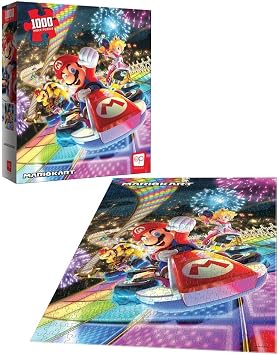 Mario Kart Rainbow Road 1,000 Piece Jigsaw Puzzle | Collectible Super Mario Puzzle Artwork Featuring Mario, Princess Peach, and Bowser | Officially-Licensed Nintendo Puzzle & Merchandise