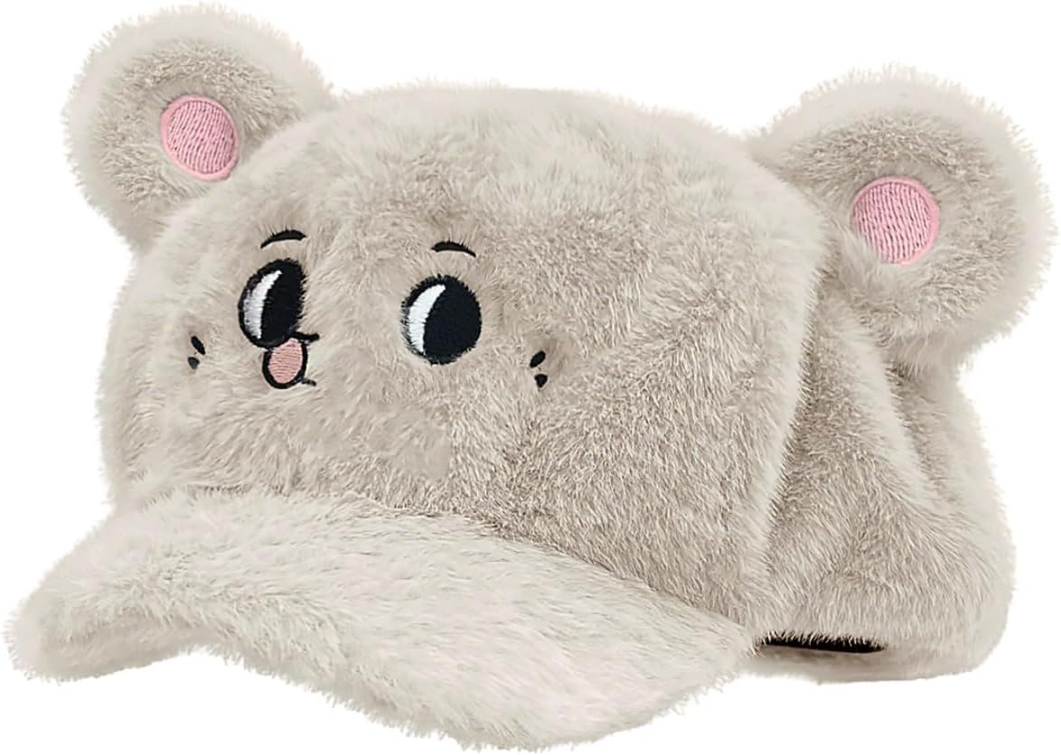 Faux Fur Bear Ears Beret Hat, Women Plush Baseball Cap Funny Animal Visor Sun Hat Winter Spring Outfit Gift