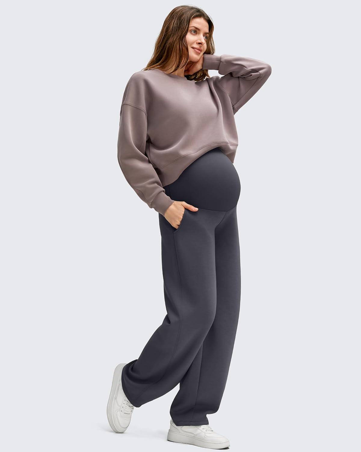 G4Free Smoofit Modal Soft Maternity Barrel Leg Pants with Pockets Over The Belly Adjustable Waist Sweatpants - Image 6