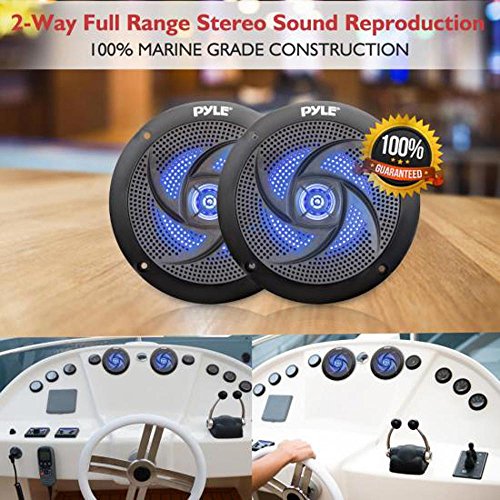 Pyle Low-Profile Waterproof Marine Speakers - 100W 4 Inch 2 Way 1 Pair Slim Style Waterproof Weather Resistant Outdoor Audio Stereo Sound System W/ Blue Illuminating Led Lights - Pyle (Black) #TOP5