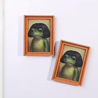2pcs Funny Frog Fridge Magnet, Cute Retro Mini Framed Frog Art Magnet, Wood Artistic, Sturdy Strong Feature, Easy to Use, Functional Design, Excellent Home Kitchen Gadget, for Fridge or Magnetic Board