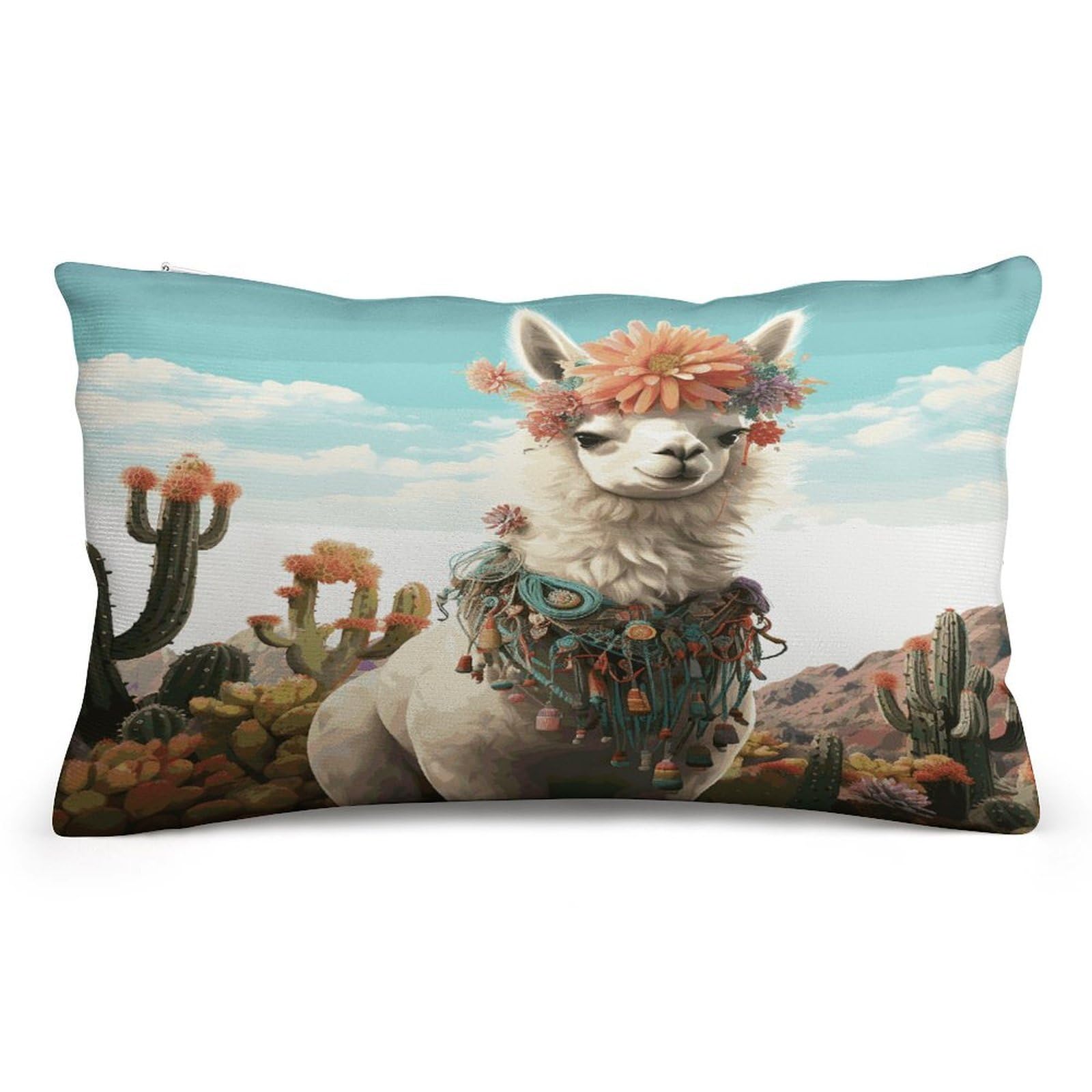 FekiLoot Mexican Llama Cactus Pillowcases Super Soft Cozy Lumbar Decorative Throw Pillow Covers Plush Pillow Shams with Zipper Double-Sided Decorative Pillows Shells for All Seasons