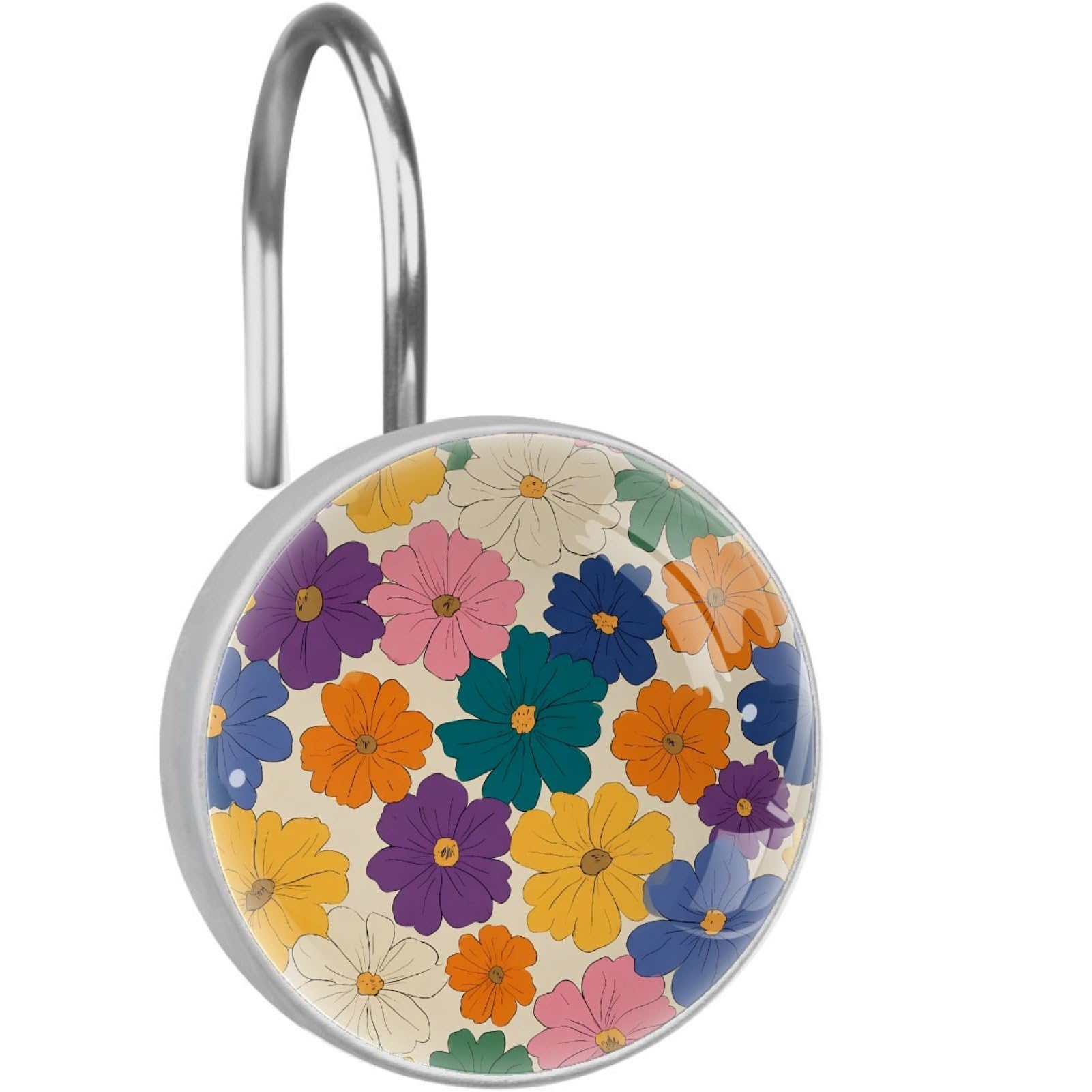 VAPOKF Shower Curtain Hooks, 12PCS Watercolor Flower Shower Curtain Hook for Bathroom Decors Home Bedroom