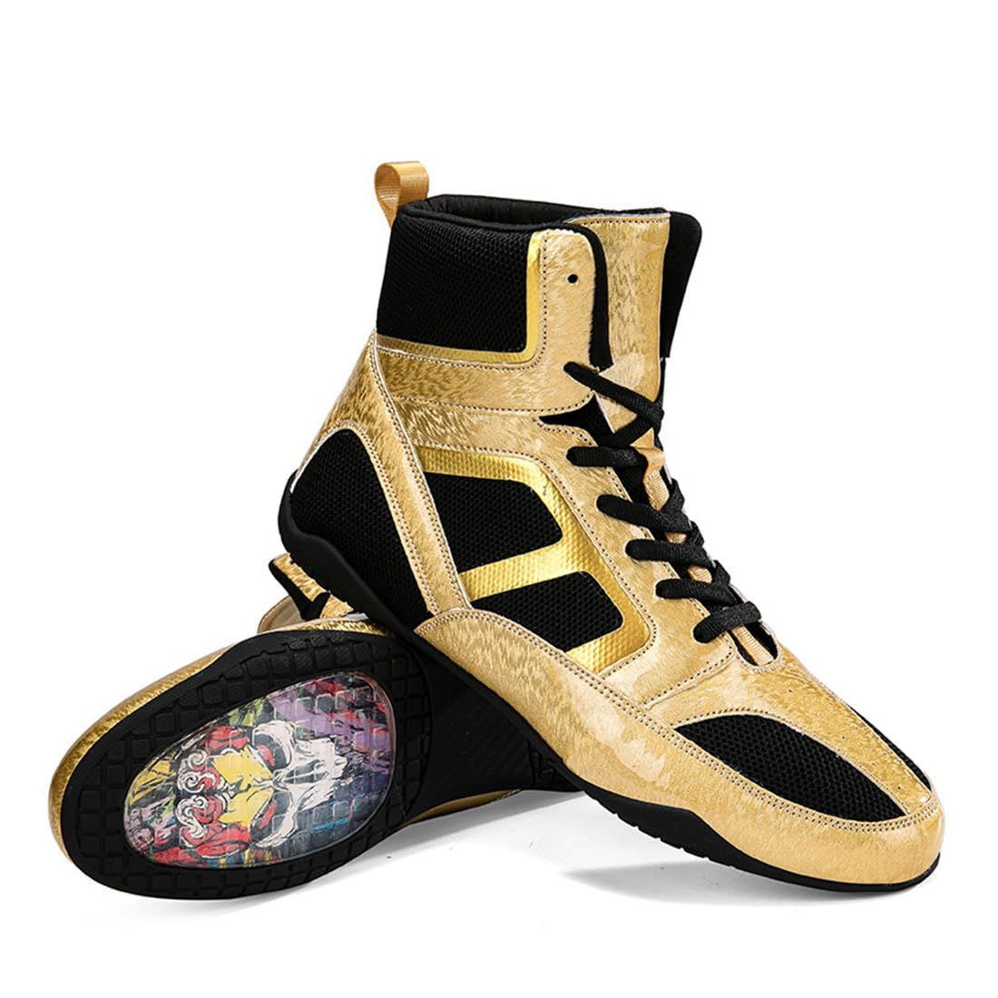 DAMANDO Baskets De Boxe pour Les Femmes Fille, Chaussures De Boxe Haut De Gamme Baskets De Sport Respirantes Légères pour La Lutte D'Haltérophilie,d'or,38 EU