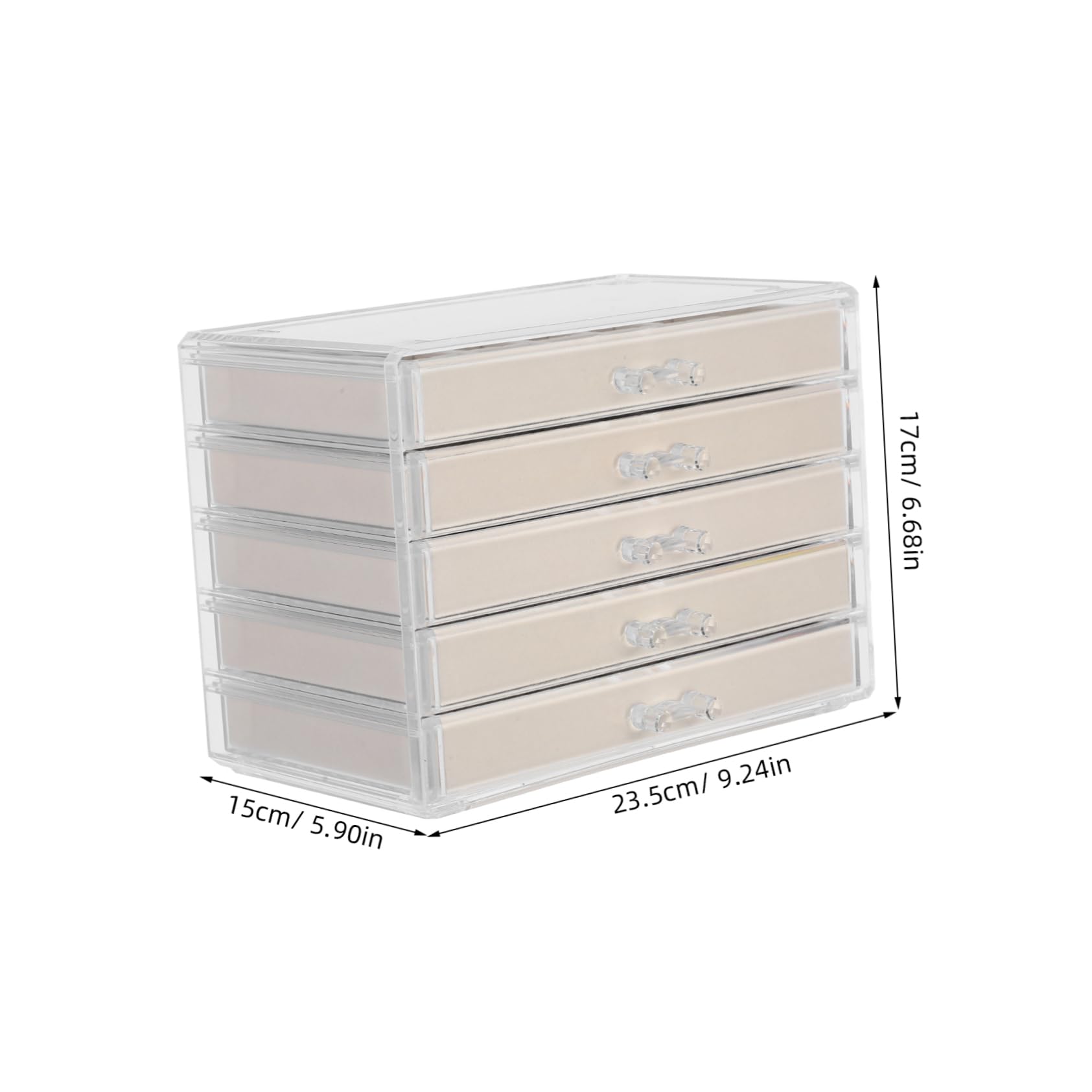 Portagioie in Acrilico con 5 Cassetti, Beige, Organizer | Struttura Multilivello, Grande Capacità, Design Raffinato e Minimale, Uso Multifunzione per Contenere Oggetti