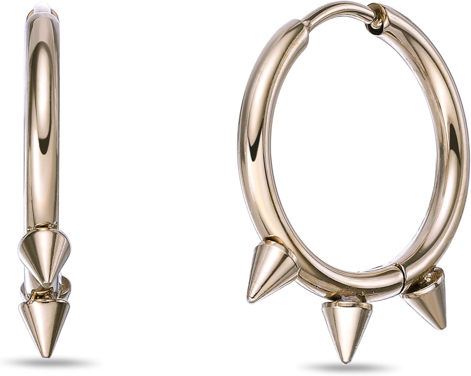 Metro Jewelry Spike Hoop Earrings for Men and Women - Yellow or Black Ion Plated Stainless Steel Round Earrings - Unisex Hinged Hoops - Modern Design Jewelry