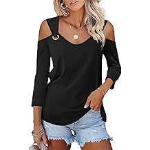 Women's V Neck 3/4 Sleeve Shirts Cold Shoulder Tops Basic Summer Tees