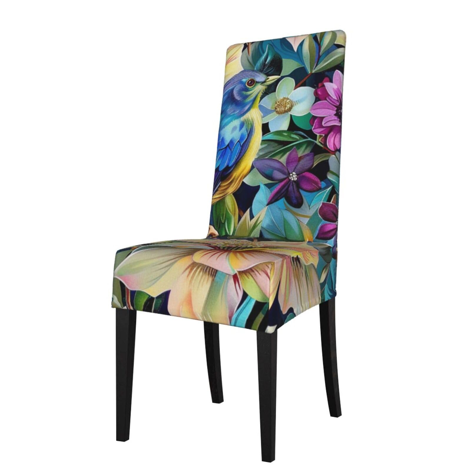 WPKJU Colorful Flowers Bird Print Dining Chair Covers Removable Chair Seat Covers Decorative for Kitchen & Bar Stools