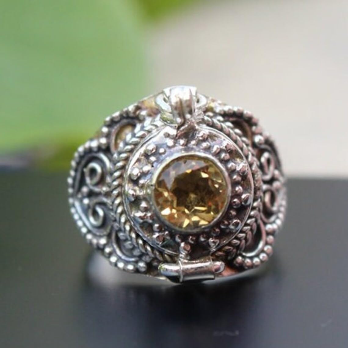 Beautiful Poison Ring For Mother's Day Gift, 925 Silver Plated Rings For Women And Girls With Natural Citrine Gemstone Rings For Gift