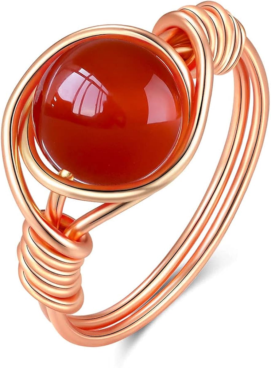 Wishangol Carnelian Crystal Ring, Wire Wrap Real Carnelian Crystal Ring, Healing Crystal Gold Rings for Women Men Statement Stacking Band Ring Jewelry|