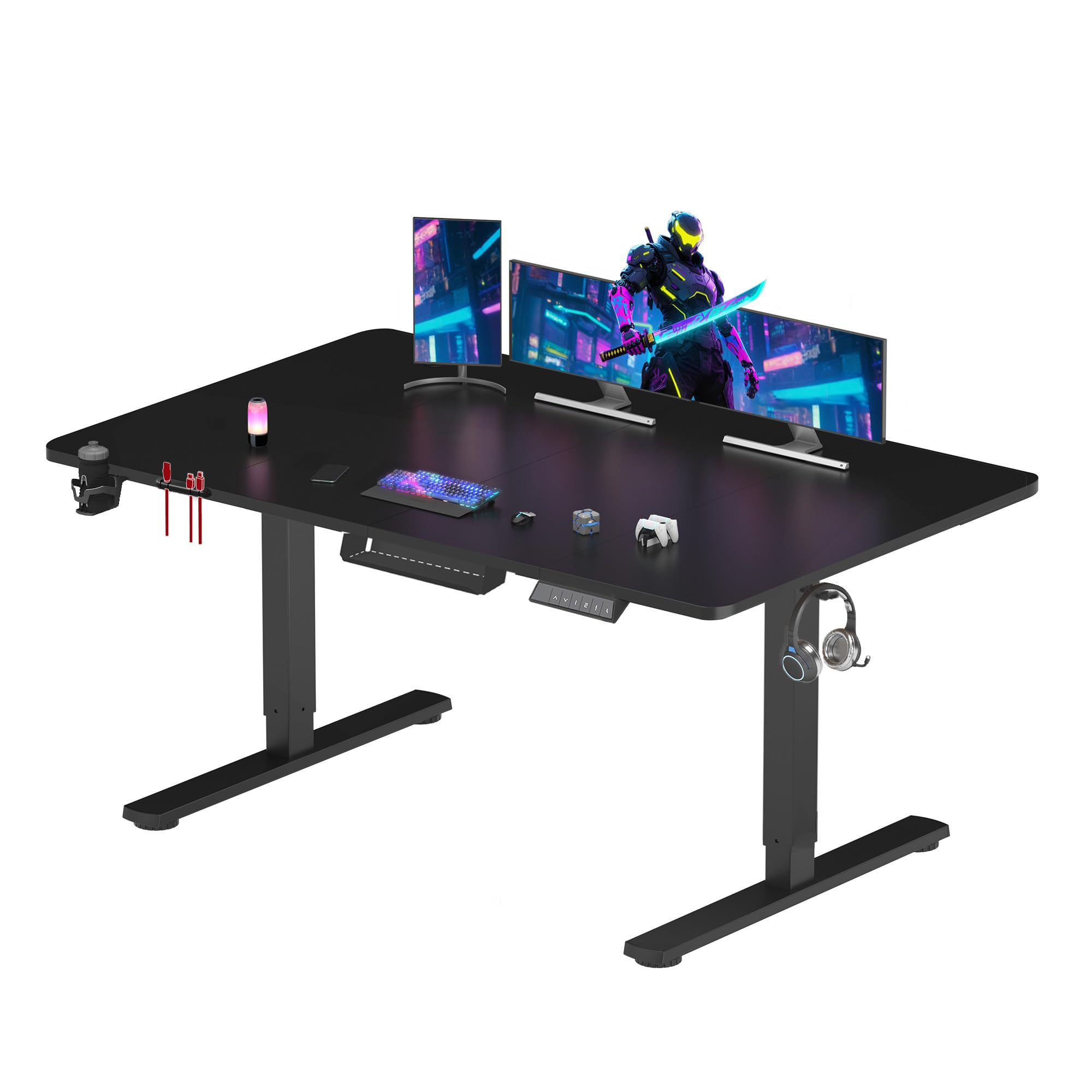 SANODESK Scrivania Seduta in piedi 180x80 cm, Scrivania Gaming Regolabile in Altezza, Ufficio Elettrico Controllo Funzioni Memorie con Gancio, Nero