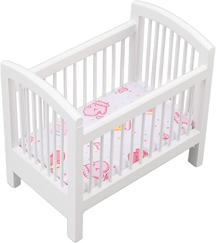 Miniatura 1 de Tnfeeon Cuna en miniatura para casa de muñecas, casa de muñecas brillante de abedul, cama de bebé, juego de madera para muñecas para casa de muñecas