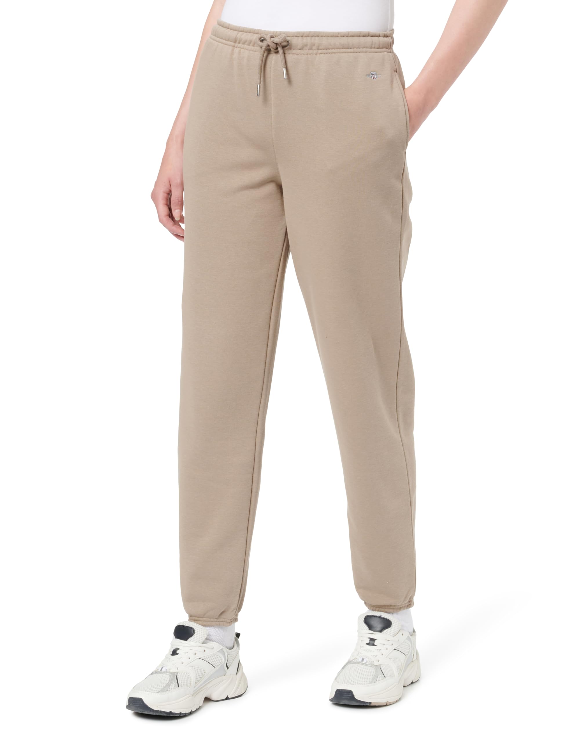 Gant Women's Taupe Beige Reg Shield Sweatpants Trouser, L