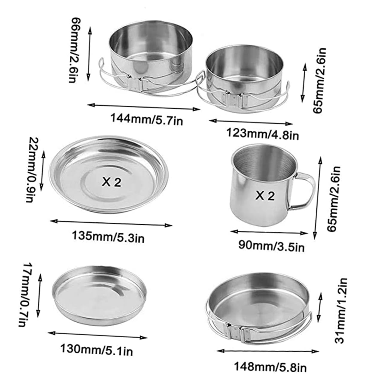 Mipcase Set D'ustensiles Cuisine pour Camping en Acier Inoxydable Multifonction Facile à Transporter Casserole, Poêle, Assiettes et Tasses pour Pêche et Camping