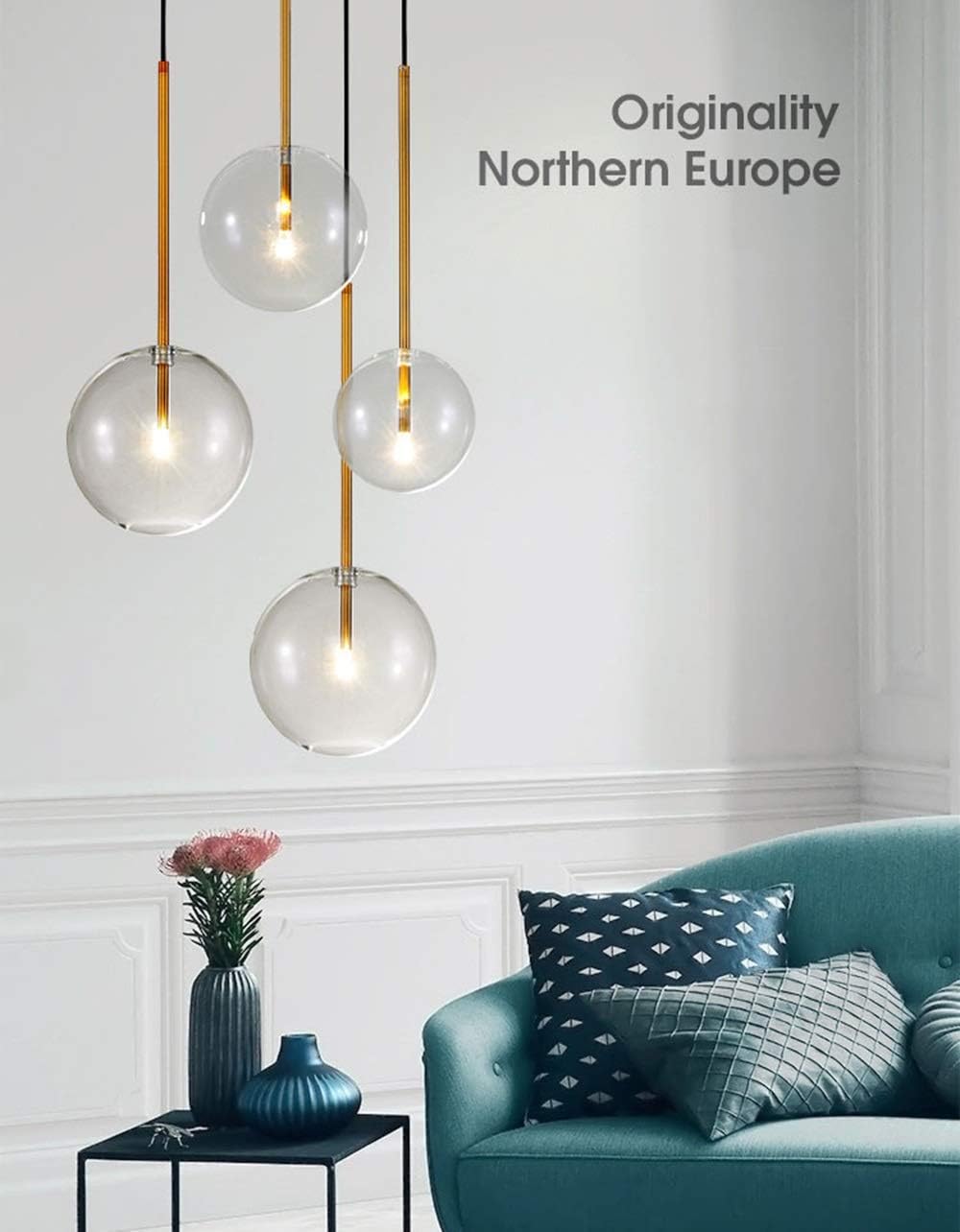 Chandeliers, Modern Dining Tablep,Kitchen Lightglass Ball Hangingp Height Adjustable Led for Dining Room Living Room Bedroom/15Cm