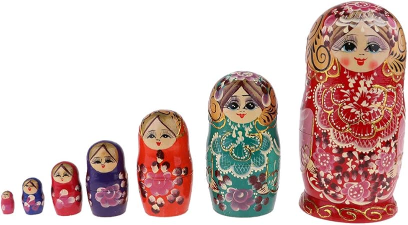 Amazon ロシア人形 7個 木製 ロシア入れ子人形 バブシュカ 女性パターン インテリア装飾 民芸品 おもちゃ