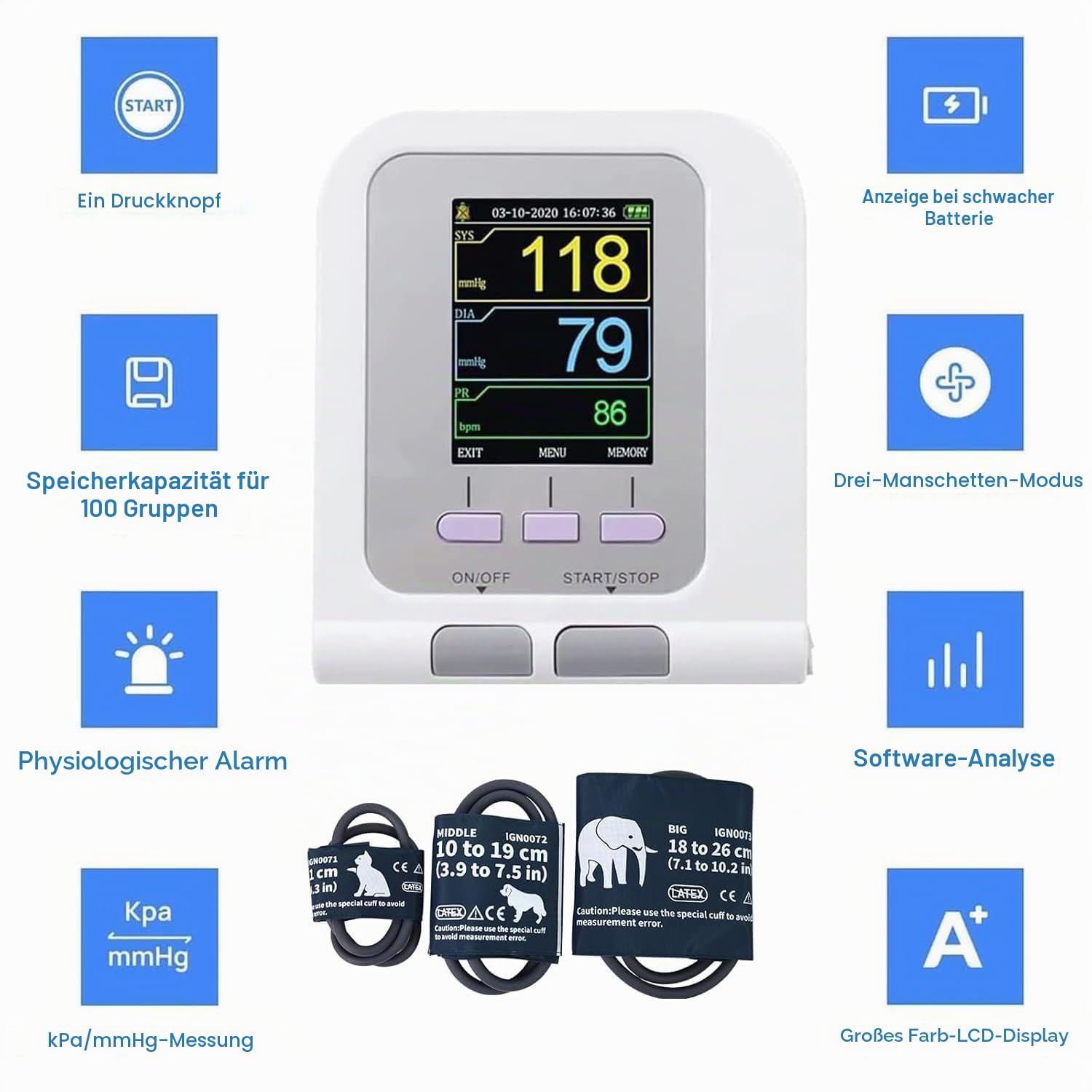 Blutdruckmessgerät Für Haustiere, Digitales Veterinärgerät Mit 3 Manschetten, Elektronisches Blutdruckmessgerät Mit 3 Modi, Für Die Pflege Von Hunden/Katzen/Elefanten, Für Tierkliniken Und Bauernhöfe