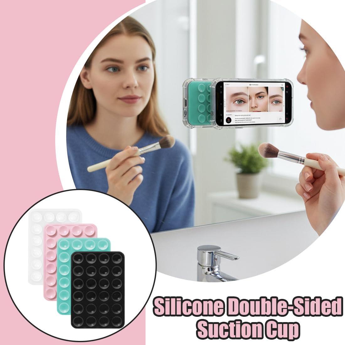 YAYNO 4 Pièces Ventouse Téléphone Portable double face en silicone Ventouse Silicone Coque Qui Adhère Au Mur Support mains libres pour miroir de douche et poignée à selfie de voiture