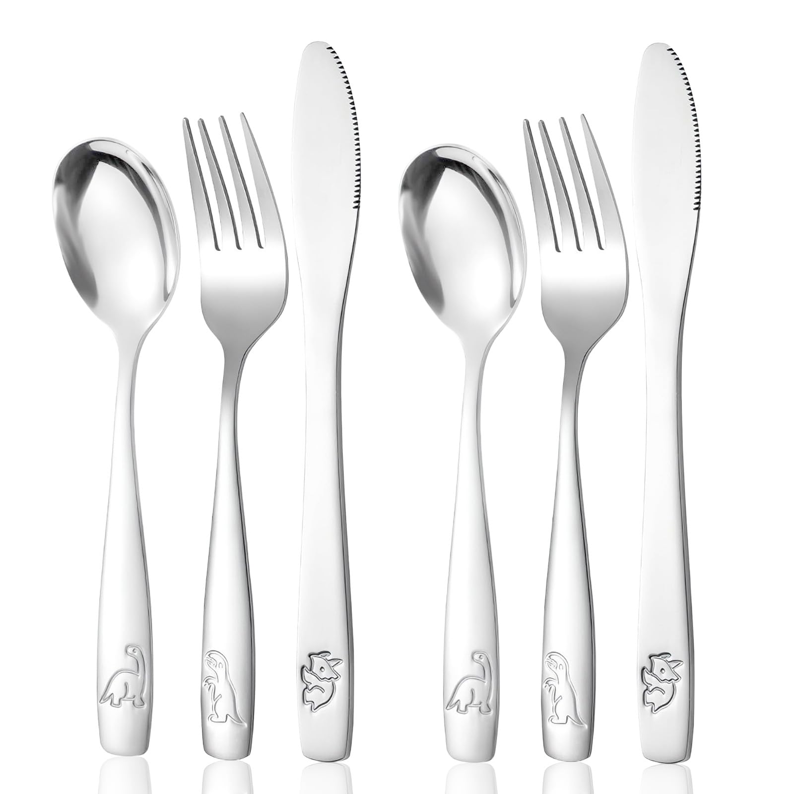 6 Pcs Stainless Steel Dinosaur Cutlery Set, 2 Forks, Knives and Spoons