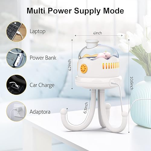 Miniatura 6 de Ventilador de cochecito sin aspas para bebé, ventilador recargable USB con luz nocturna, mini ventilador de cochecito con trípode flexible con clip