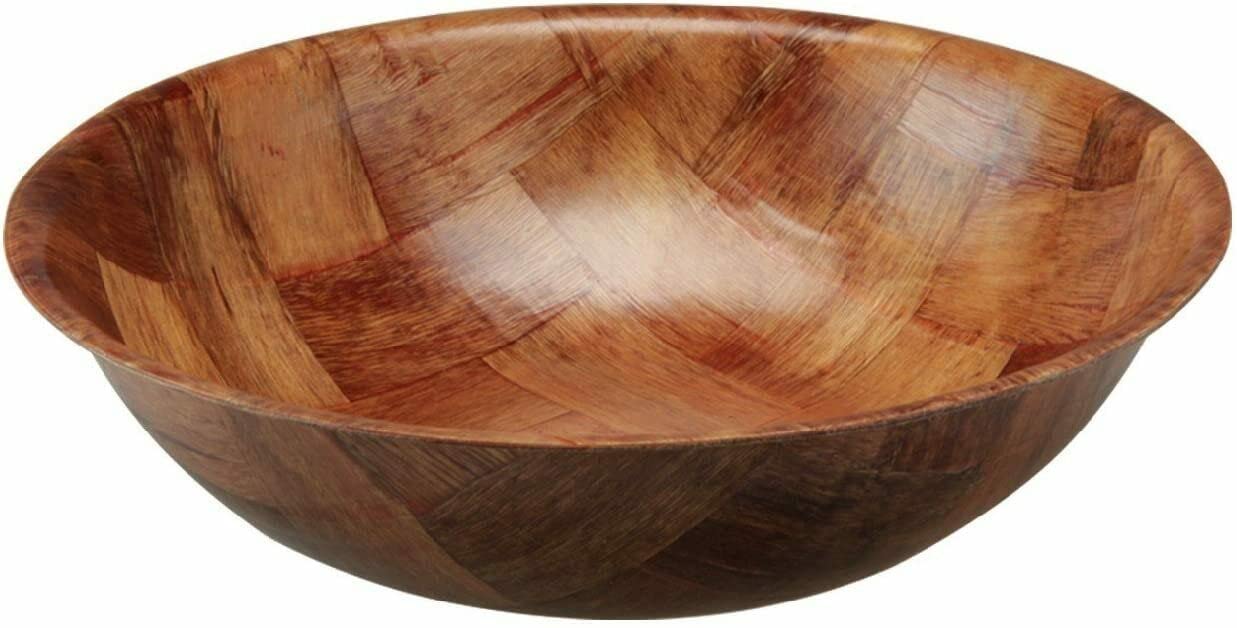 TRTO Medium Round Woven Wooden Bowls Wooden Bowl Snack Bowl, Salad Serving Bowl (20 Cm)